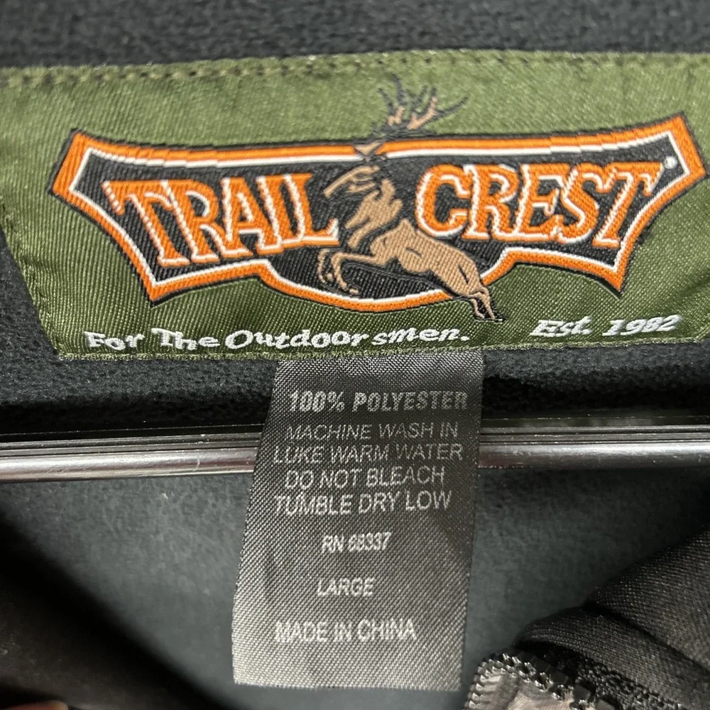 Trail Crest Black Camo Accents Full Zip Men's Large Jacket Fleece Lined Outdoors